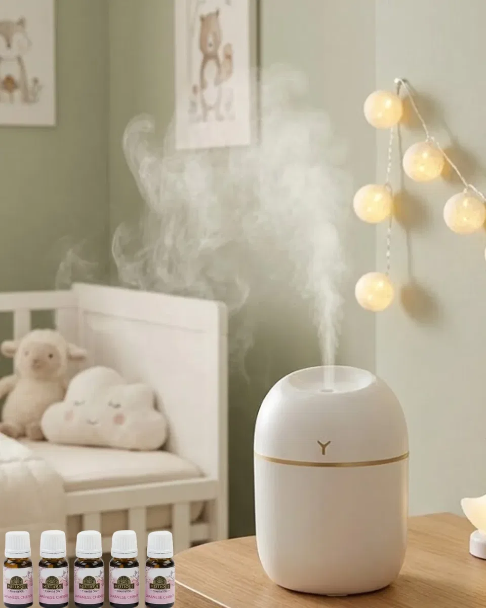 Kompakt Mini Hava Nemlendirici 5 Esans Hediyeli LED Işıklı USB Aromaterapi Cihazı