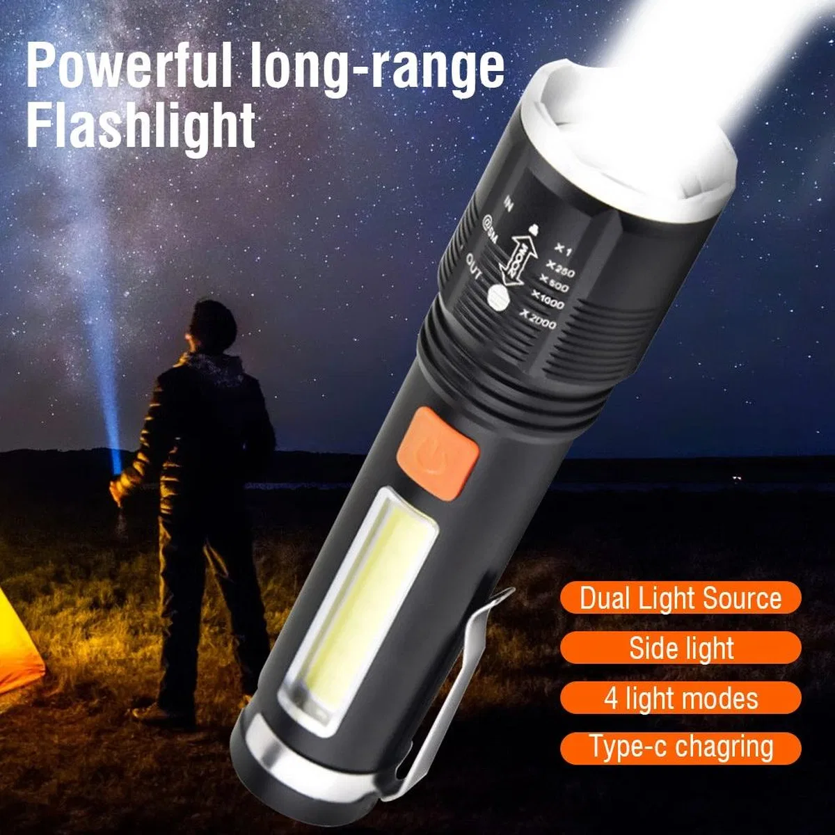 Gold Orion Km-102 4 Modlu Tip-c Şarjlı Zoomlu Taktikal El Feneri görsel 3