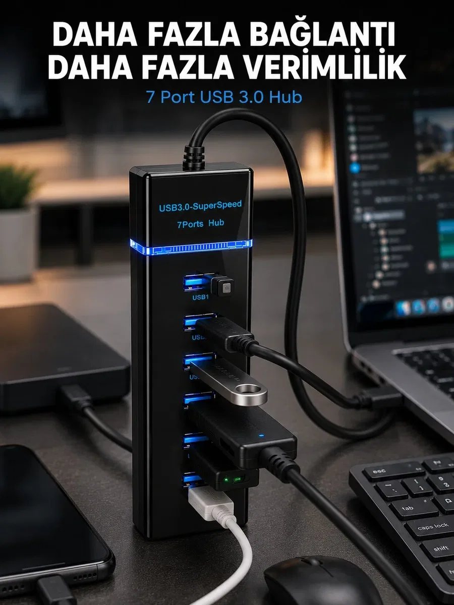 7 Port USB 3. 0 Hub 5Gbps Süper Hızlı USB Çoklayıcı