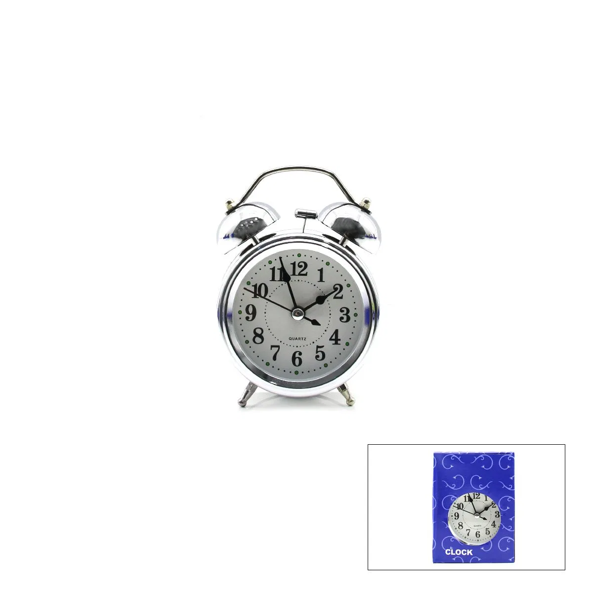 Çift Çanlı Metal Masa Çalar Saat - Krom Pilli Işıklı (Ø8 cm) görsel 2