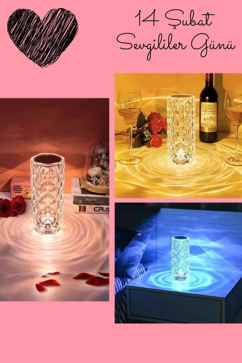 Sevgililer Gününe Özel Romantik Kristal Gece Lambası Sevgiliye Hediye görsel 2