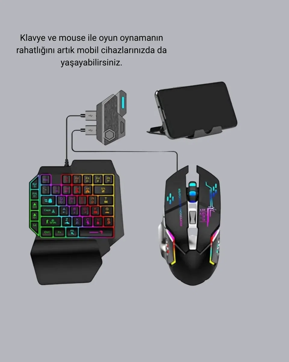 Bluetooth 5. 3 Mobil Oyun Konsolu Dönüştürücü Seti 5 Parça Klavye Mouse Kit görsel 5