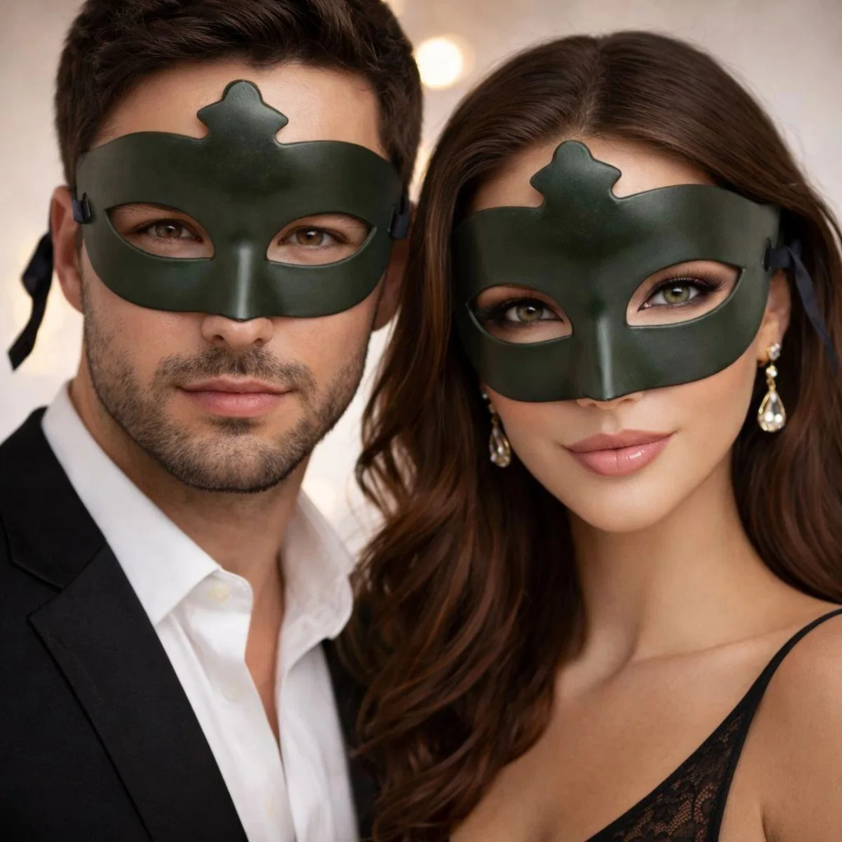 Haki Yeşil Gizemli Masquerade Maskesi görsel 2