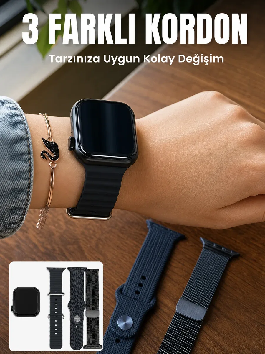 AMOLED Ekranlı Bluetooth Aramalı 3 Kordonlu Akıllı Saat