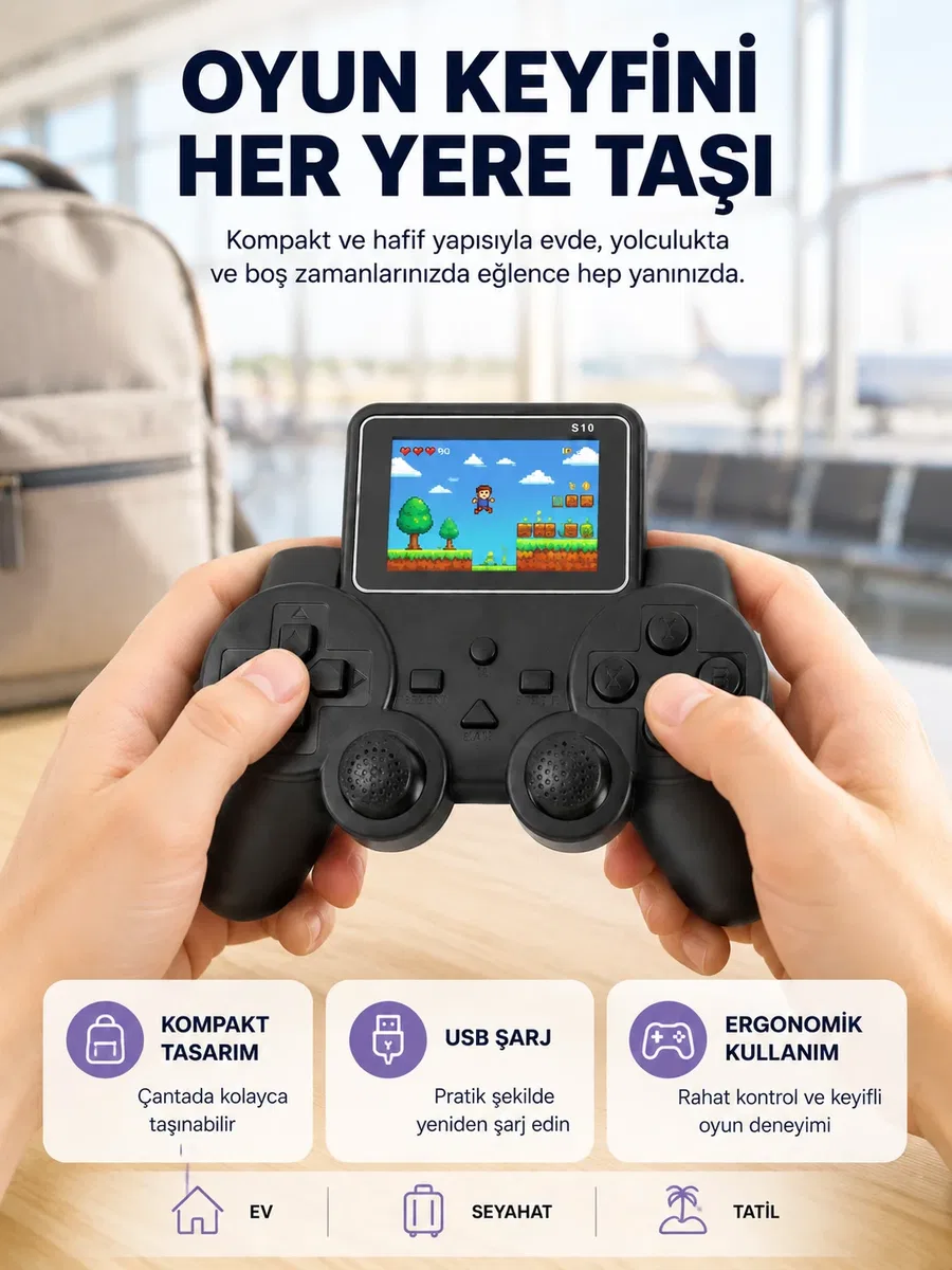Mini Retro Oyun Konsolu S10 2. 8 İnç Ekran Taşınabilir Klasik Atari Yeni Nesil