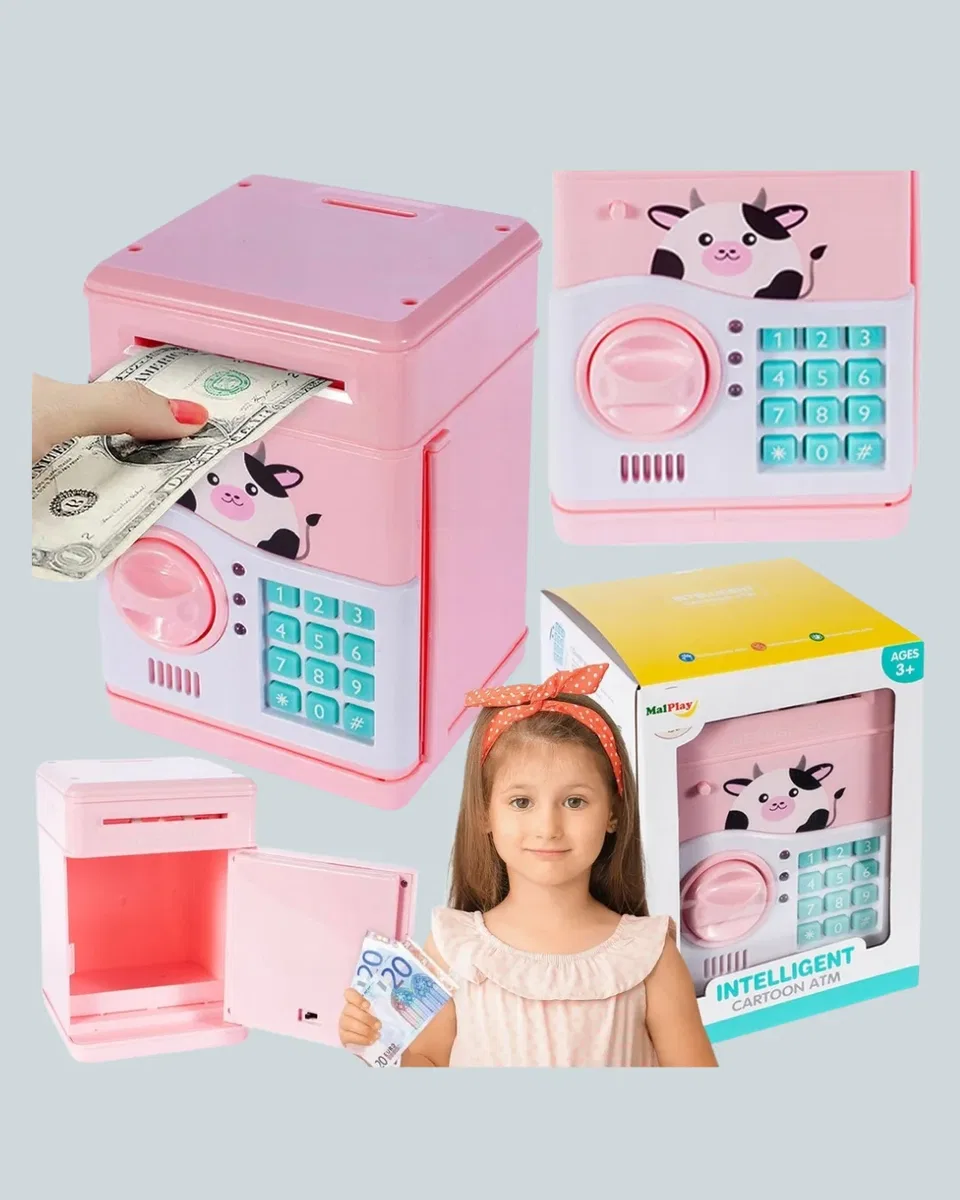 Pembe Elektronik Şifreli Otomatik Para Çeken ATM Kumbarası görsel 5