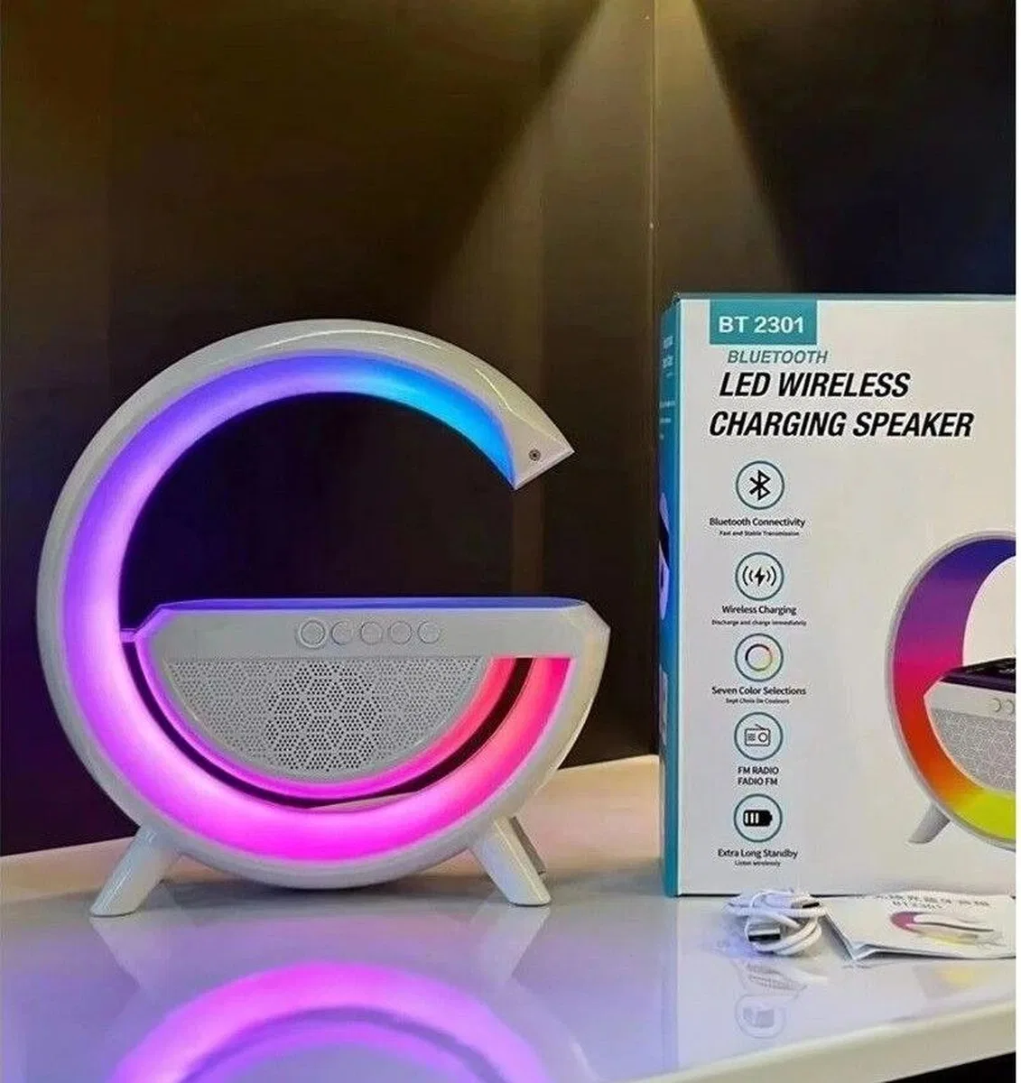 Akıllı Masa Lambası Hoparlör Led Işık & Kablosuz Şarj Alk2289 görsel 2