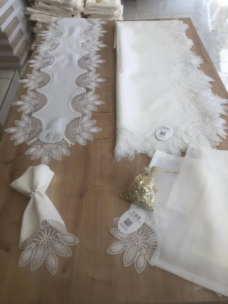 Sofra Takımı Lady Gardenya Keten Yemek Takımı 160x220 Masa Seti 12 Kişilik 26 Parça Runner Set Krem görsel 6