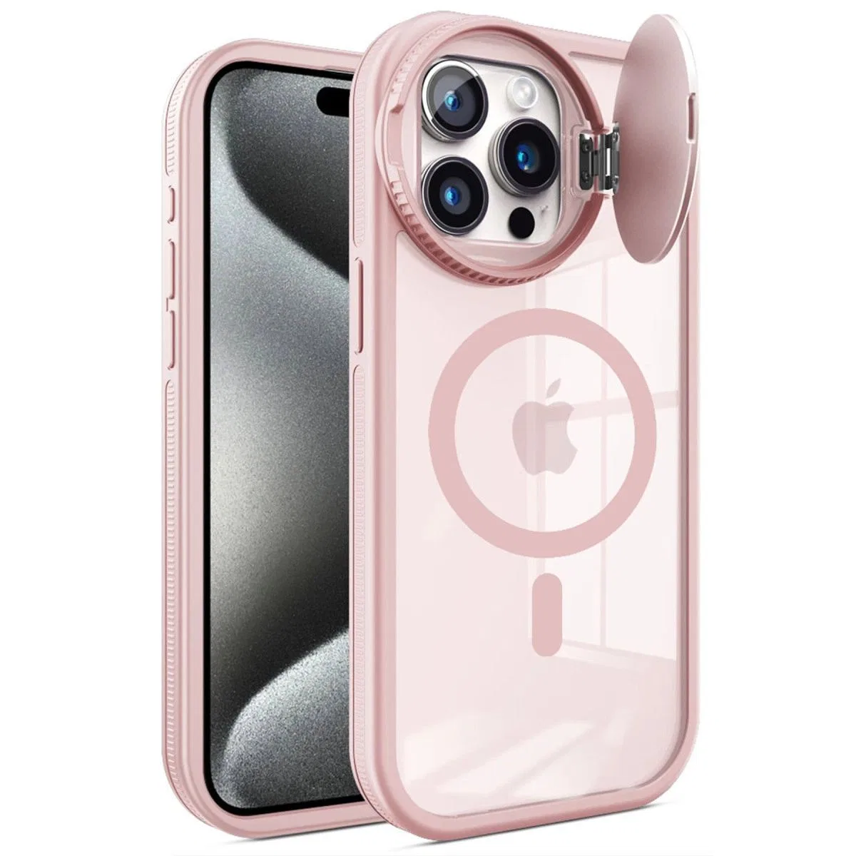Apple İphone 15 Pro Kılıf Teleskop Lens Magsafe Silikon Kapak - Pembe görsel 2