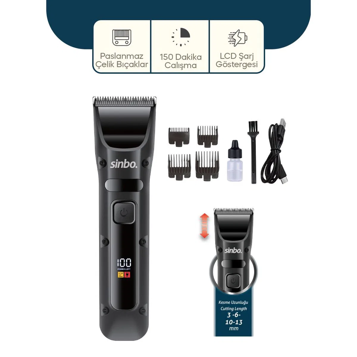 USB Şarjlı LCD Saç & Sakal Kesme Makinesi görsel 2