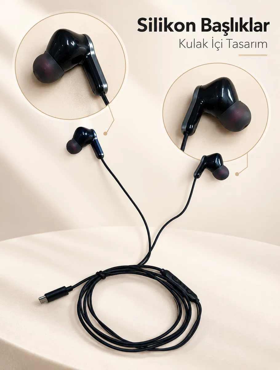 Müzik ve Sesli Görüşmeler İçin Type C Mikrofonlu Kulaklık görsel 2