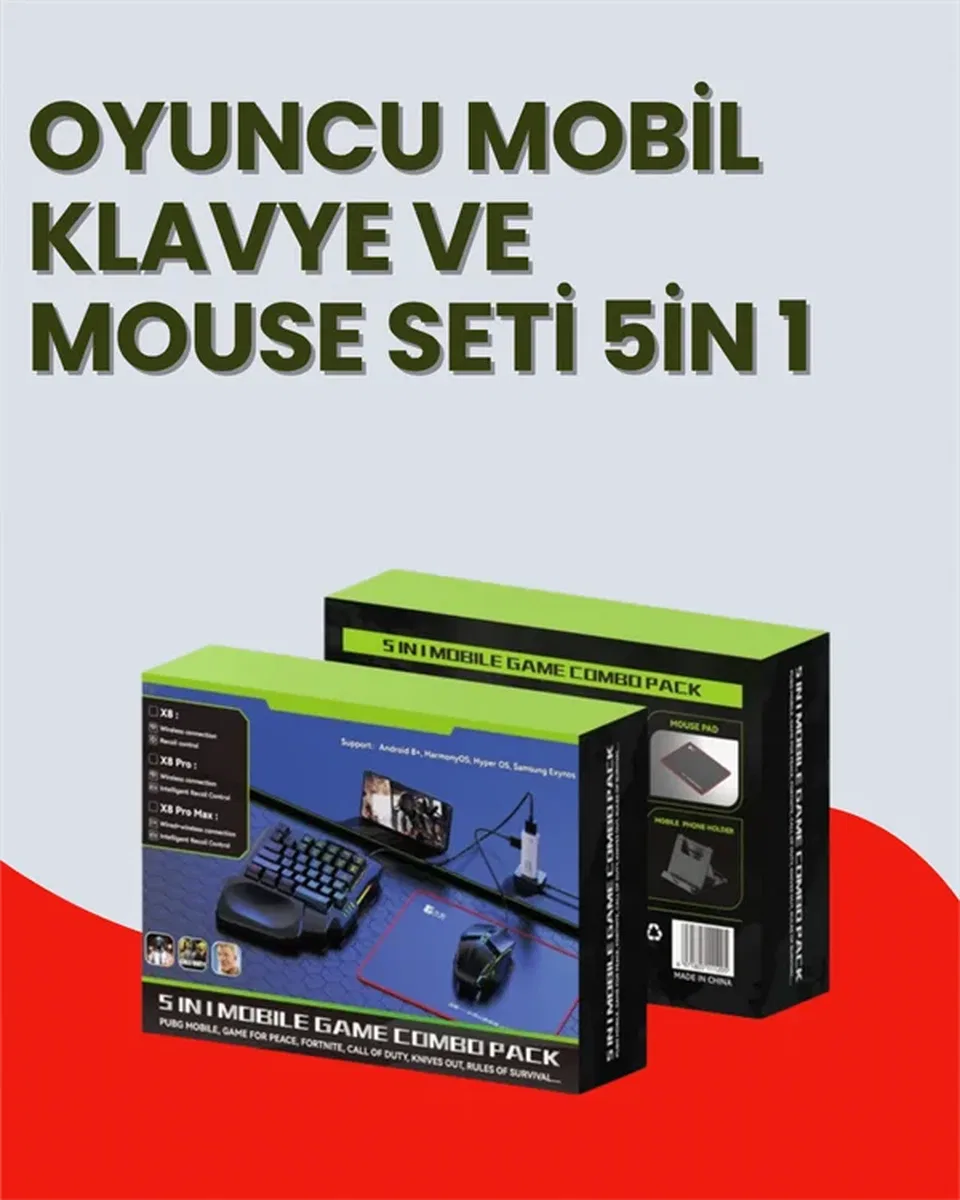 5in1 BT5. 3 Mobil Oyun Kiti Klavye Mouse Dönüştürücü Seti görsel 2