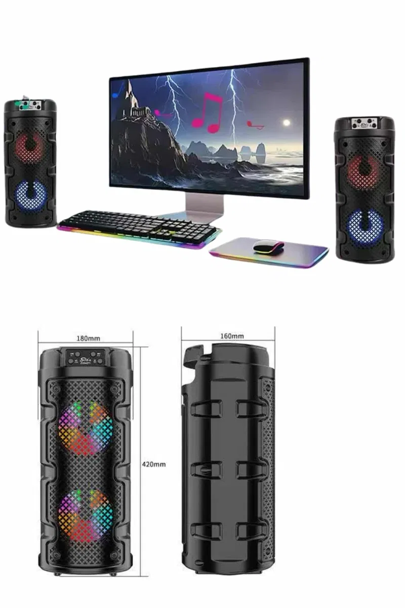 Bluetooth Hoparlör Rgb Led Işıklı Büyük Boy Yüksek Bass Çift Loblu görsel 3