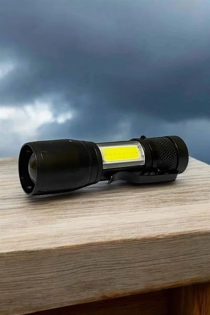 Şarjlı Metal Zoomlu El Feneri Işıldak Led Işık Taşınabilir El Lambası görsel 5