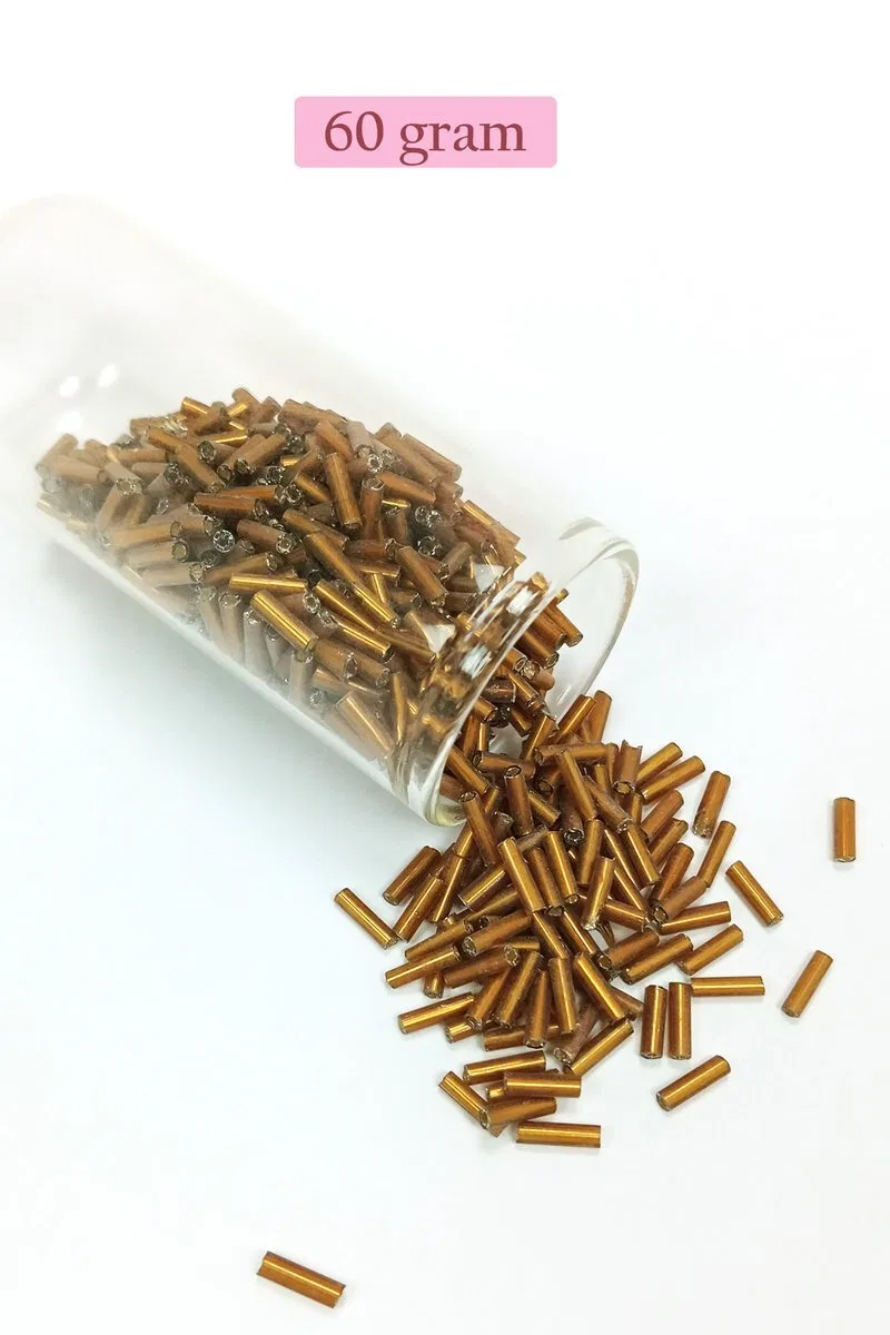 Uzun Boru Kesme Boncuk Çap 2mm Uzunluk 10 mm - 60 Gram - Gold - BNC287