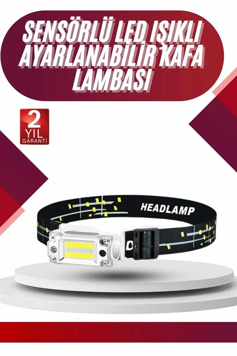 Yüksek Işıklı Şarjlı ve Sensörlü LED Kafa Lambası Kamp Lambası görsel 2