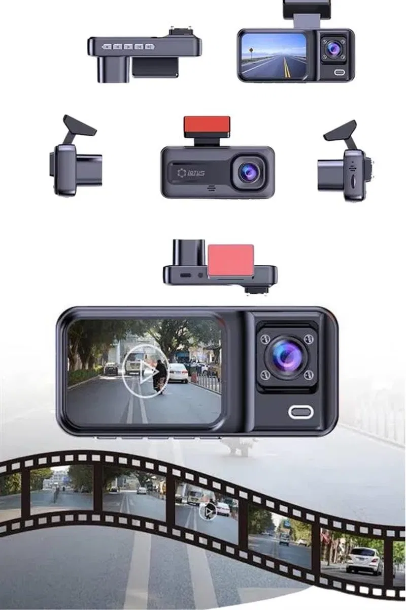 1080P 3 Lensli WİFİ Araç İçi Kameralı Ekran DVR Kaydedici Gece Görüşlü görsel 4