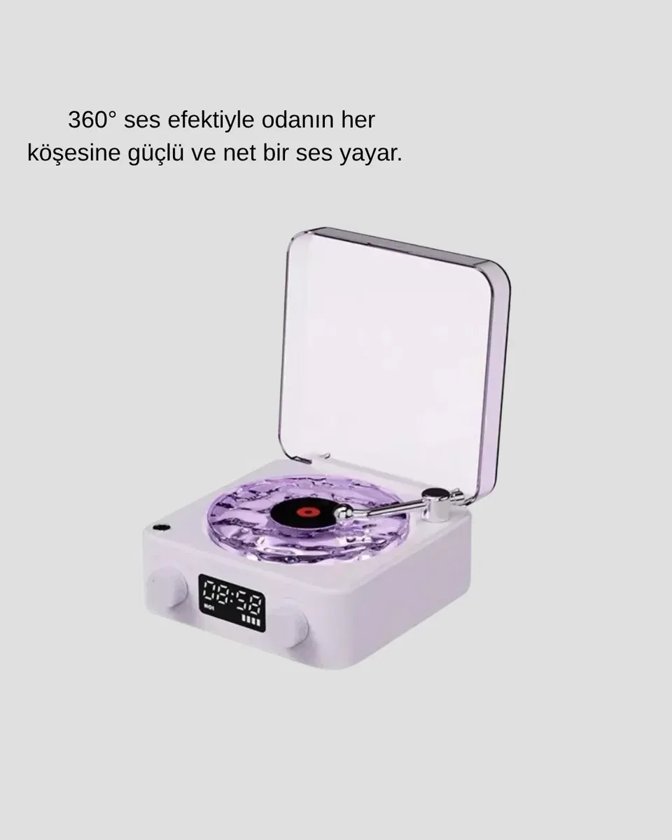 Projektör Işıklı Retro Hoparlör Bluetooth AUX USB Hafıza Kartlı 360° Sesli Şarjlı görsel 2