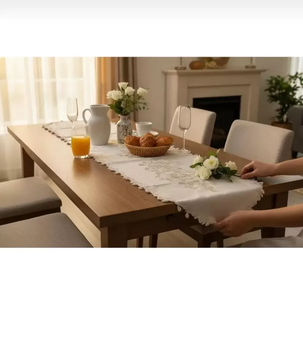 Masa Üzerine Runner, Masa Runneri Altın Simli İşlemeli Detaylı Simella 50 x 140 cm görsel 4