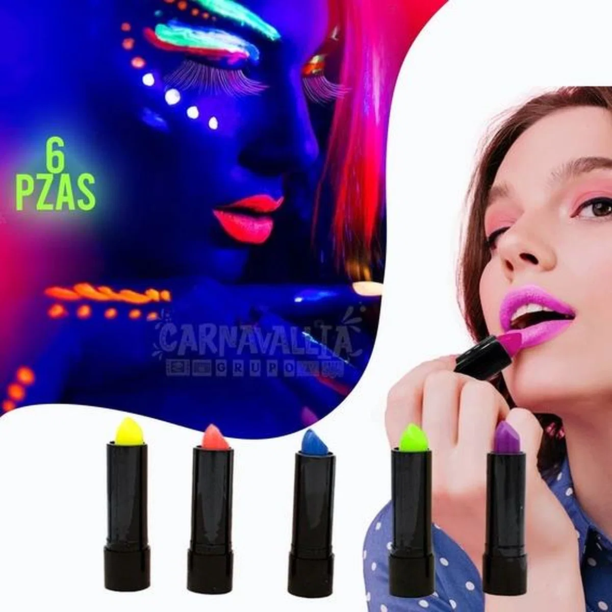 Karanlıkta Parlayan Yanan Uv Neon Ruj Yüz Boyama 6 Adet 6 Renk görsel 3