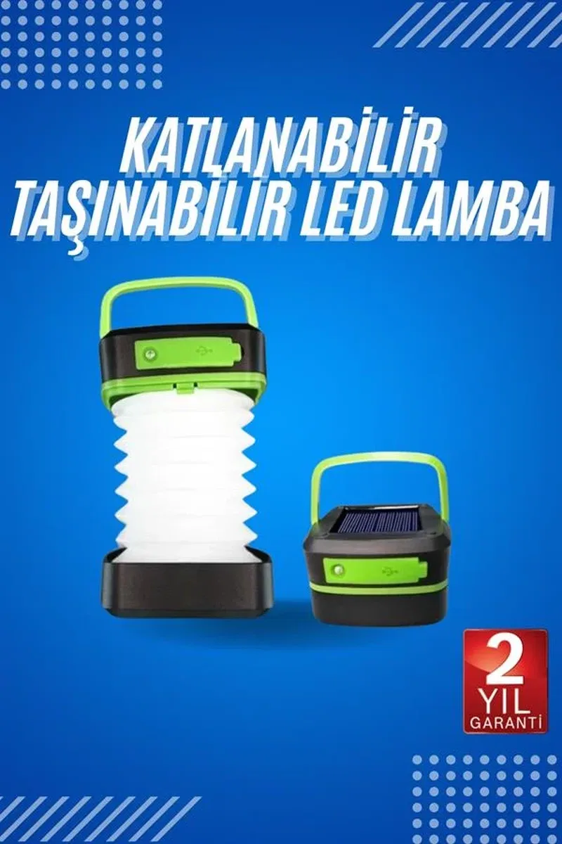 Kamp Lambası Katlanabilir Lamba Solar Şarjlı Led Lamba El Fenerli görsel 2