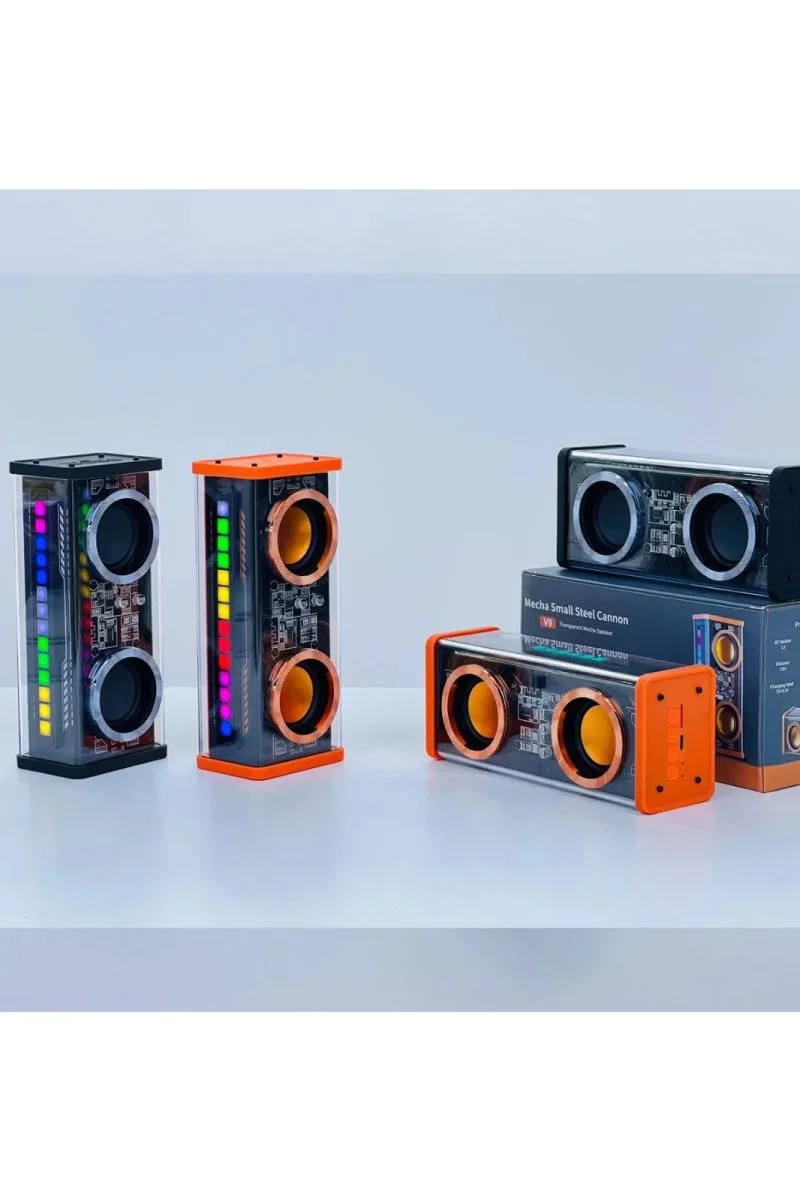 Şeffaf Mecha Müzik Tws Stereo Rgb İşıklı Hoparlör Kablosuz Bluetooth 5. 0 Taşınabilir Hoparlör V9 görsel 4