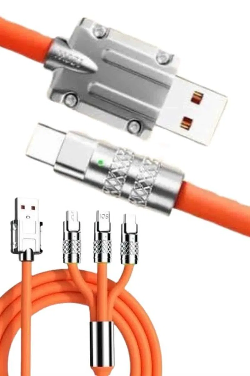 120w 3 İn 1 Uyumlu Silikon Şarj Kablosu Hızlı Şarj Kablosu görsel 3
