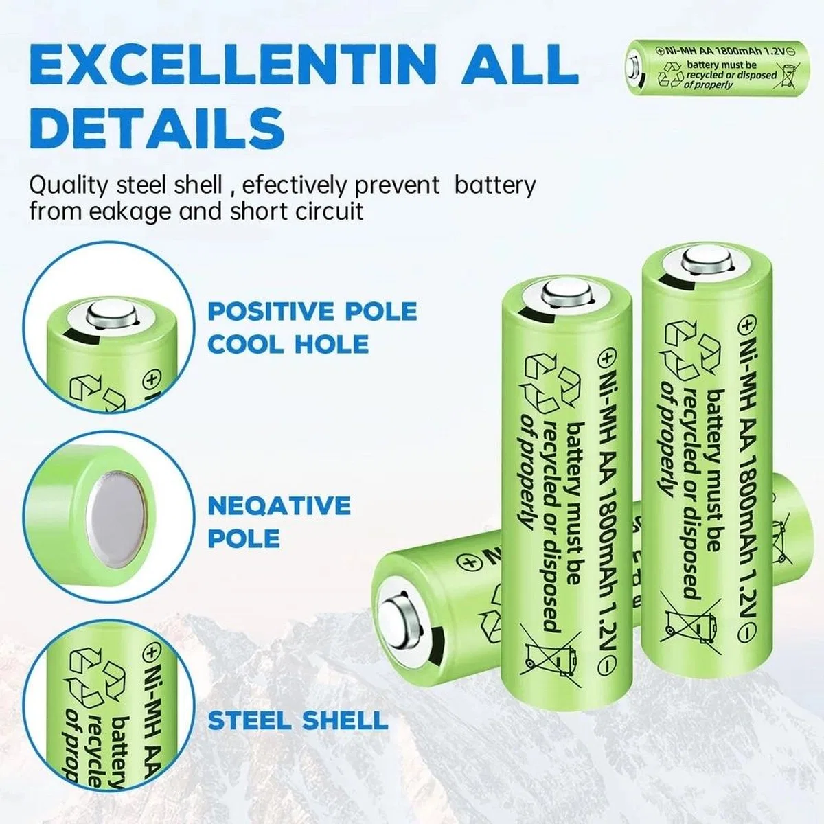 1800 Mah 1. 2v Aa Ni-mh Şarj Edilebilir Pil 12 Adet görsel 5