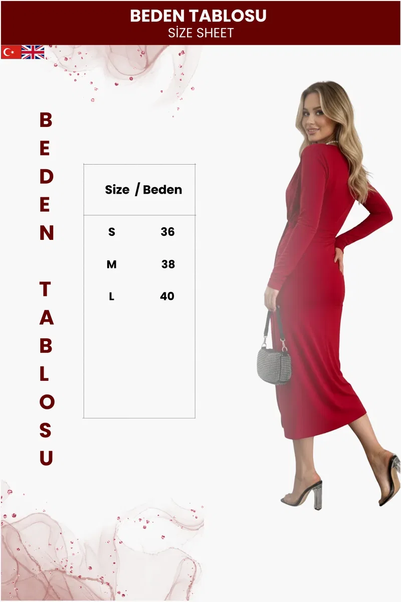 Kadın Önü Kuşaklı Midi Elbise görsel 5