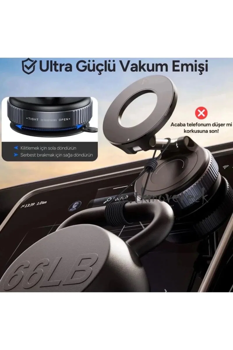360 Dönebilen Ayarlanabilir Araç Içi Tutucu Kullanılabilen Vakumlu K007 Magsafe Telefon Tutucu görsel 5