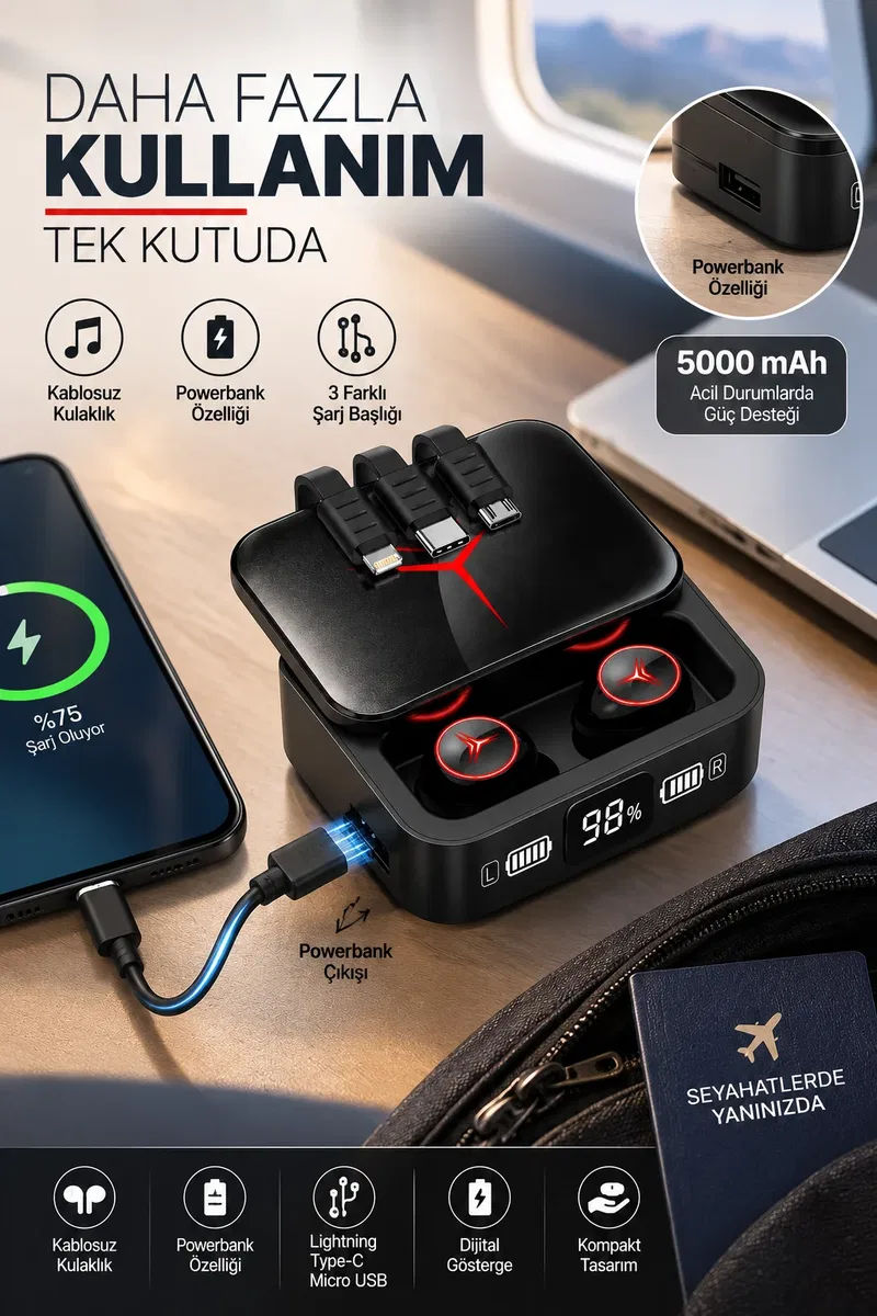 Kablosuz Kulaklık Yeni Nesil Bluetooth Kulaklık ANC Özelliği Şık Tasarım