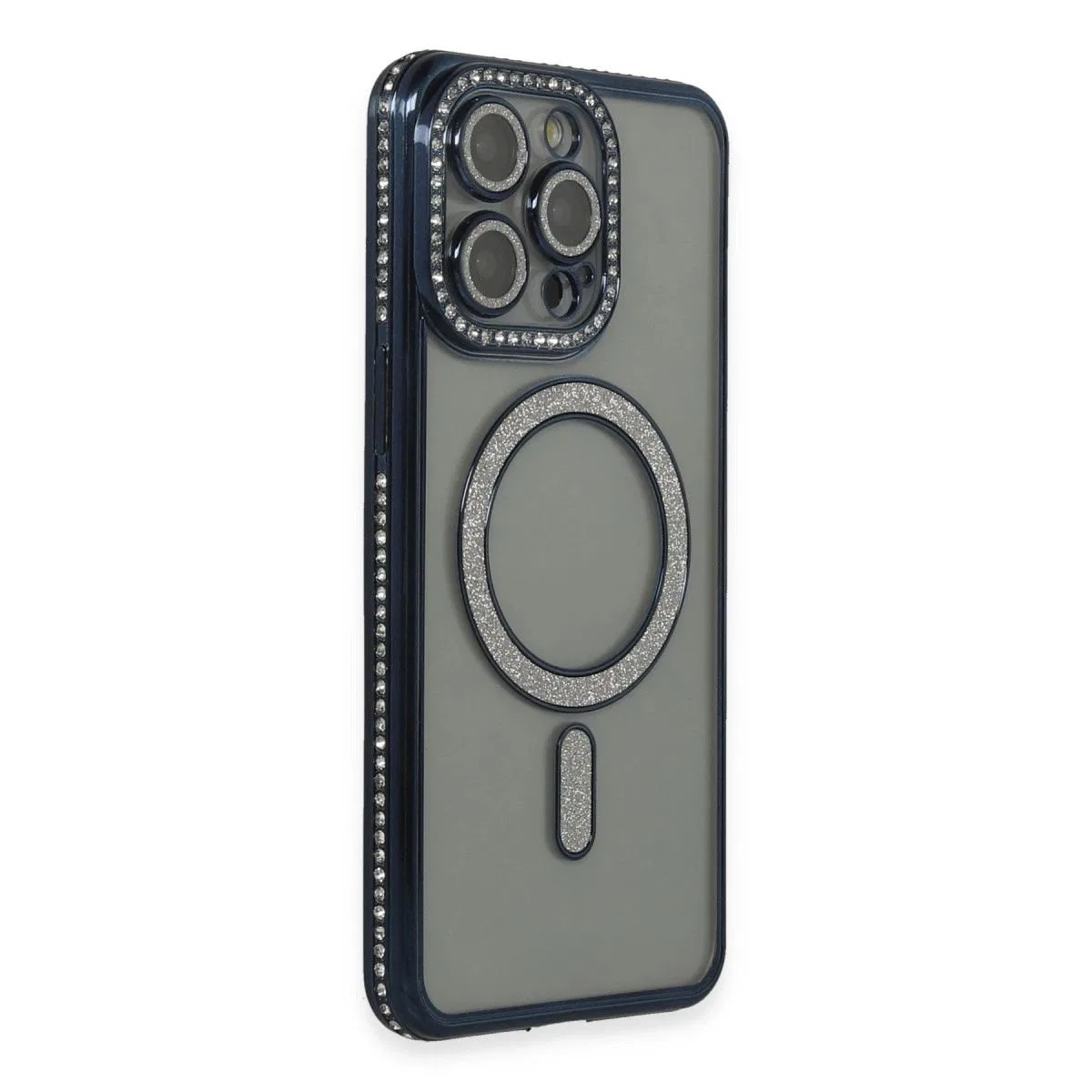 Apple İphone 15 Pro Kılıf Joke Simli Magneticsafe Kılıf - Lacivert