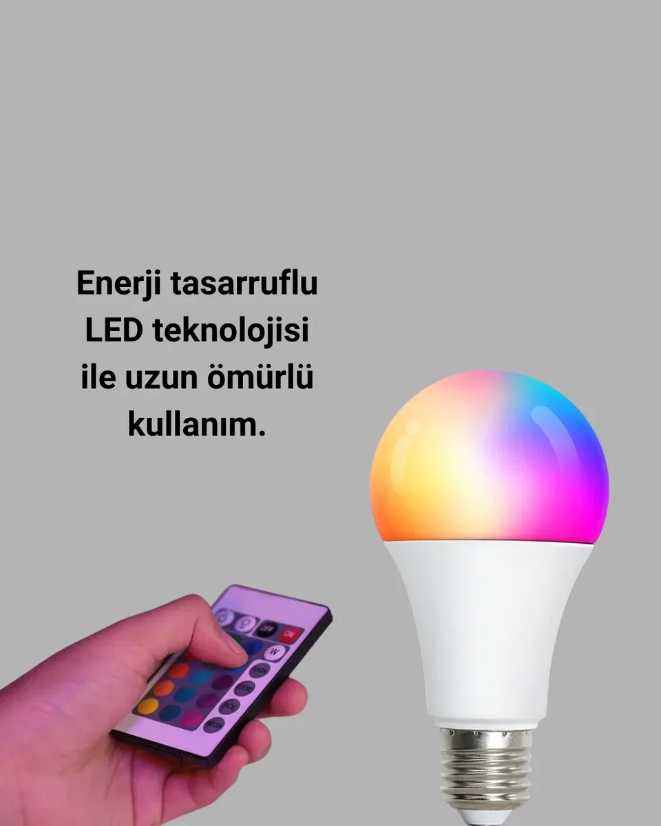 Renk Değiştiren RGB LED Ampul 16 Renk Uzaktan Kumandalı 2025 Model görsel 5