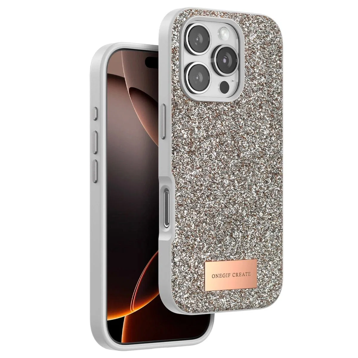 Onegif Apple İphone 16 Pro Bright Simli Kapak - Gold