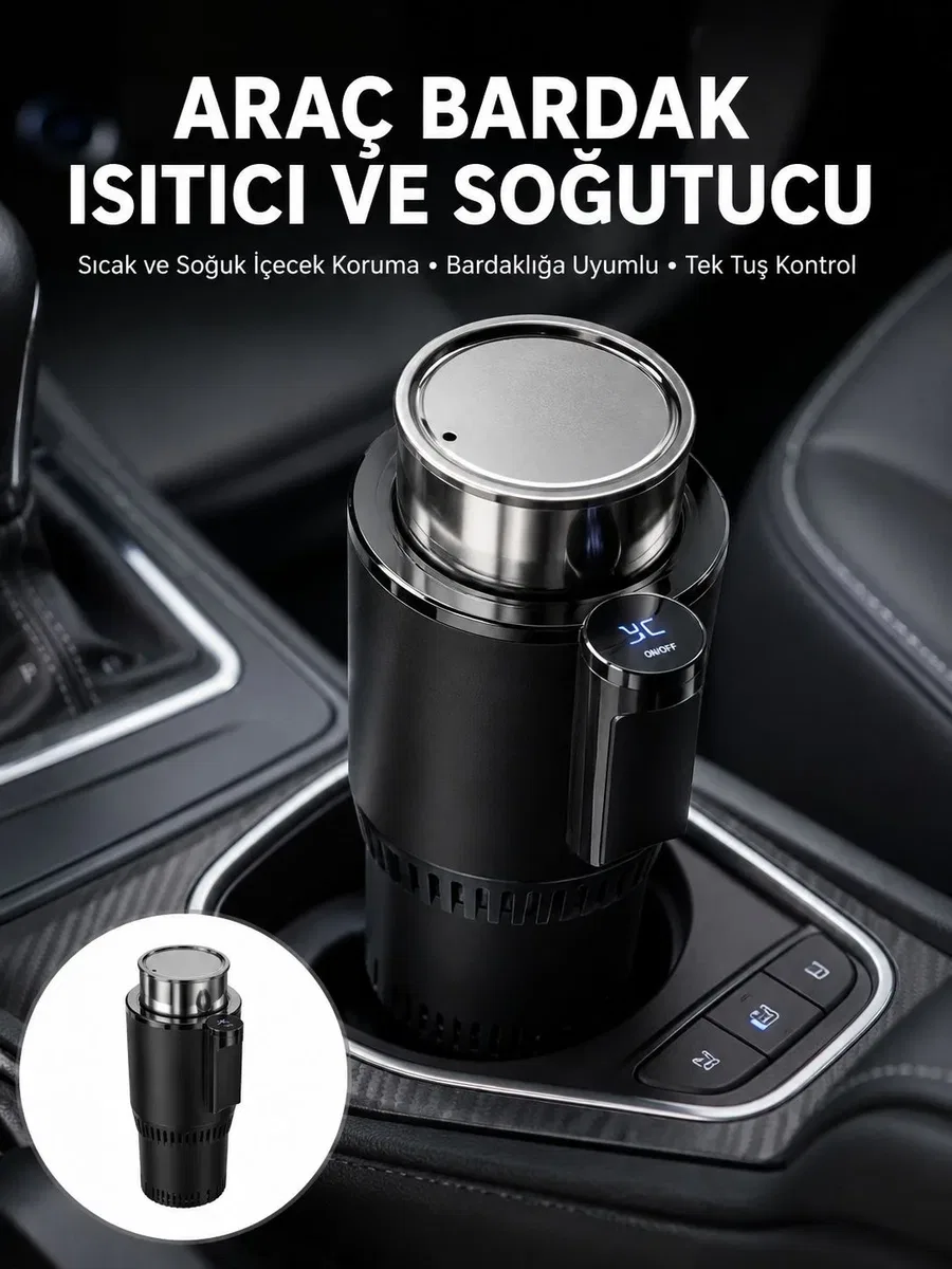 Isıtma Soğutma Özellikli Araç Bardaklığı Çakmak Girişli Akıllı Yeni Nesil