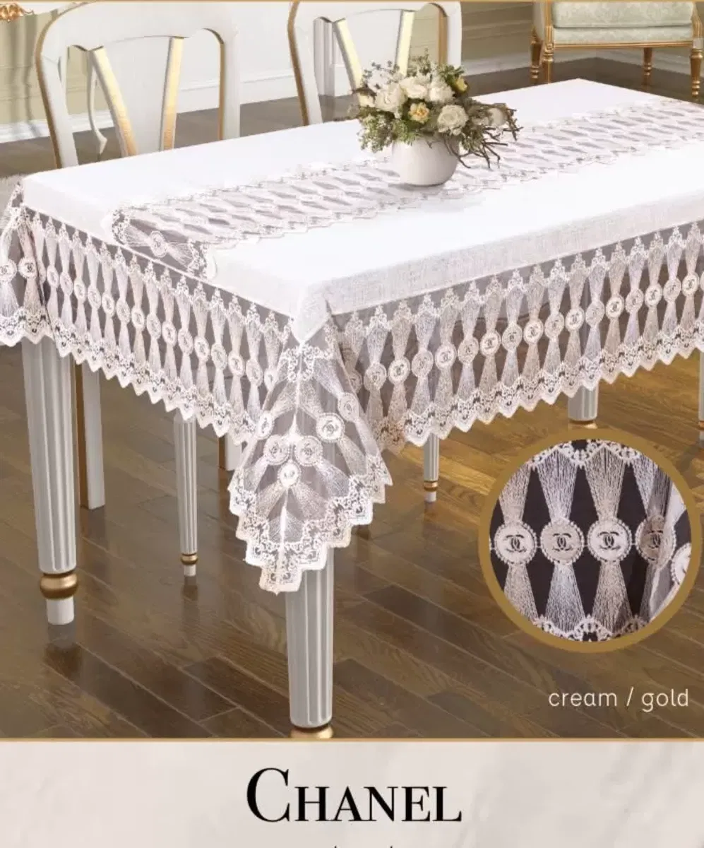 Chanel Model Gardenya Keten Krem-Krem 160x260 cm Şık Dekoratif Masa Örtüsü görsel 5