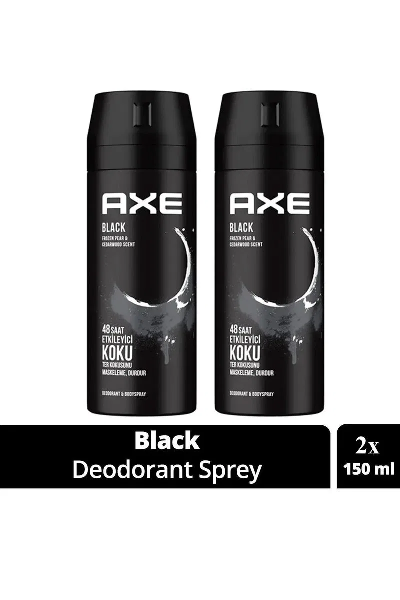2 Adet Axe Erkek Deodorant & Bodyspray Black 48 Saat Etkileyici Koku Vücut Spreyi 150 ml