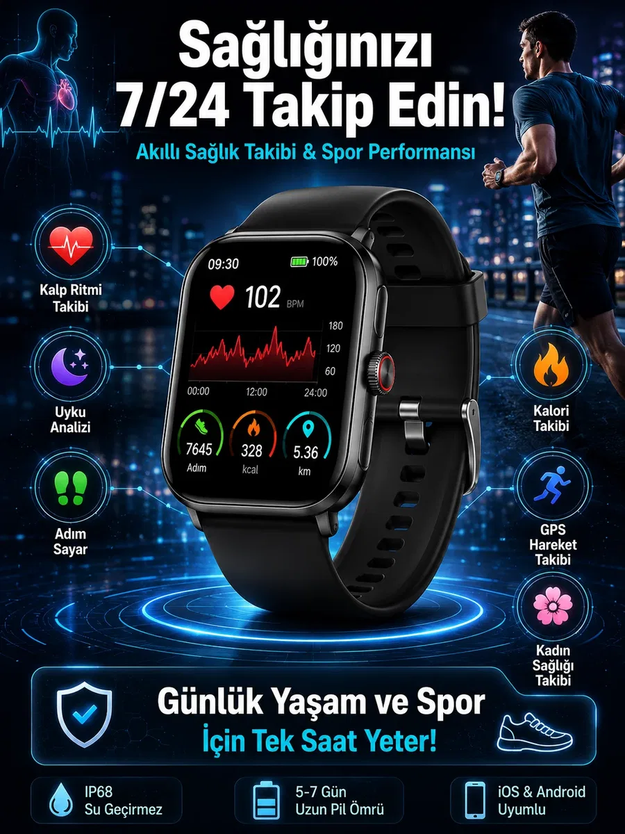 Akıllı Saat Wireless Şarj Yüksek Çözünürlüklü Müzik Dinleme Sesli Cevaplama Yeni Nesil