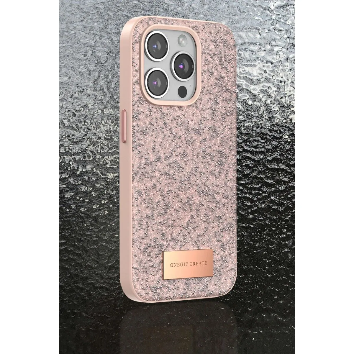 Onegif Apple İphone 15 Pro Max Bright Simli Kapak - Gold görsel 4