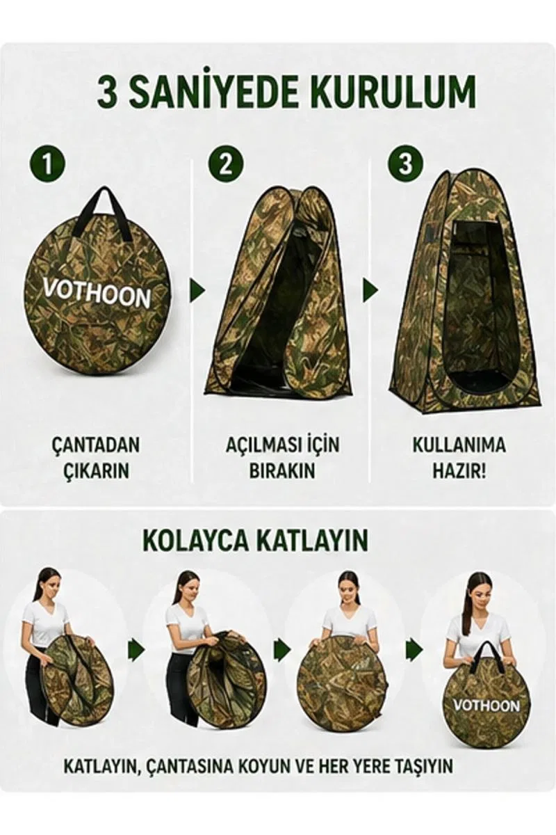 Otomatik Kabin Giyinme Çadırı 120x120x190 Cm Üst Havalandırma Yan Pencereli Duş & Wc Çadırı görsel 2