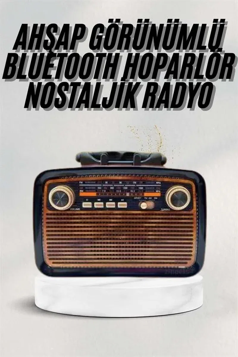 Bluetooth Hoparlör Ahşap Renk Vintage Işıklı Nostaljik Radyo Fm Ahşap Görünümlü görsel 2