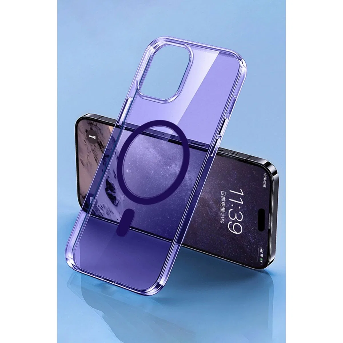 Apple İphone 14 Pro Kılıf Tron Şeffaf Magsafe Kapak - Derin Mor görsel 3