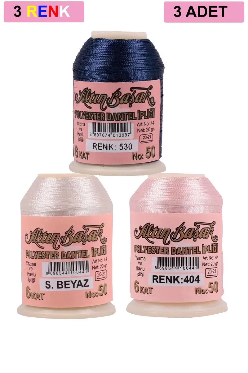 3 Adet Altınbaşak Oya ve Dantel İpi 20 gr - Royaleks - No: Ş. BEYAZ - 404 - 530