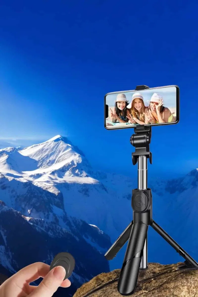 Selfie Çubuğu Tripod Kumandalı Telefon Tutucu Siyah görsel 2