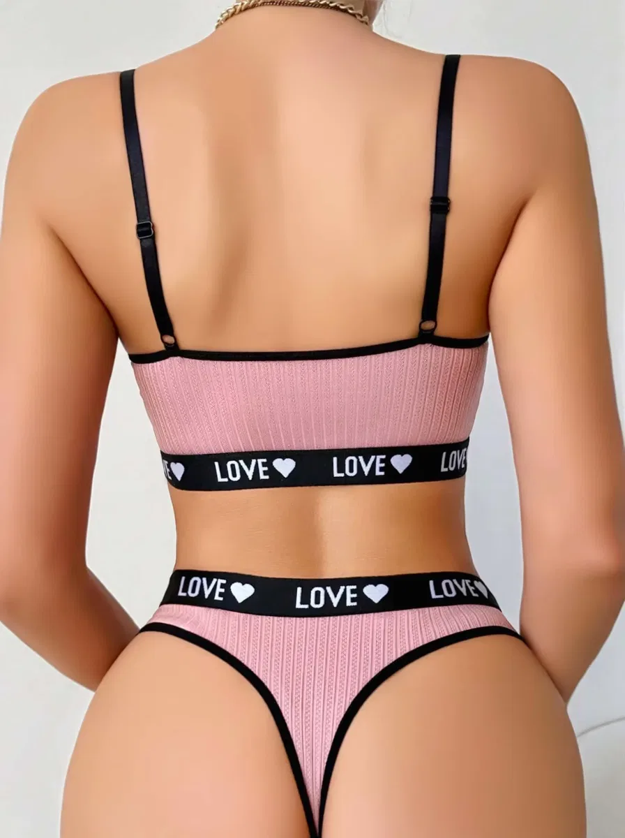 Kadın Pembe Love Yazılı Sütyen Kilot Takımı 5167 görsel 2