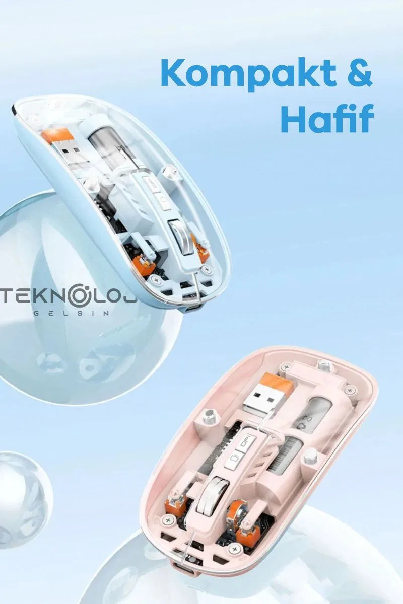 Bluetooth Usb Çift Modlu Sessiz Mouse, Şeffaf Mıknatıslı Kapaklı, Type-c Şarjlı, Dpı Ayarlı, Kablosuz 10m Çekim Mesafeli, Masaüstü Kısayol Tuşlu, Taşınabilir Şarjlı Mouse Siyah görsel 6