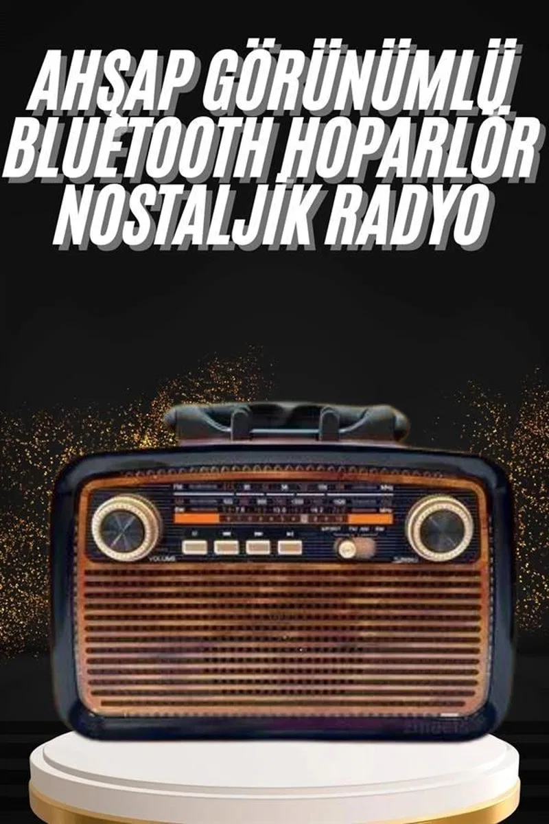 Nostaljik Görünümlü Ahşap Radyo Tf Sd Usb Girişli Led Fener Işıklı görsel 2