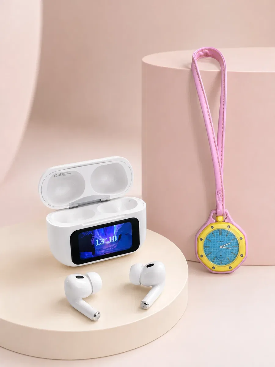 Bluetooth 5. 4 Kablosuz Kulaklık Pembe Askılı og Charm Saat İkili Set görsel 4