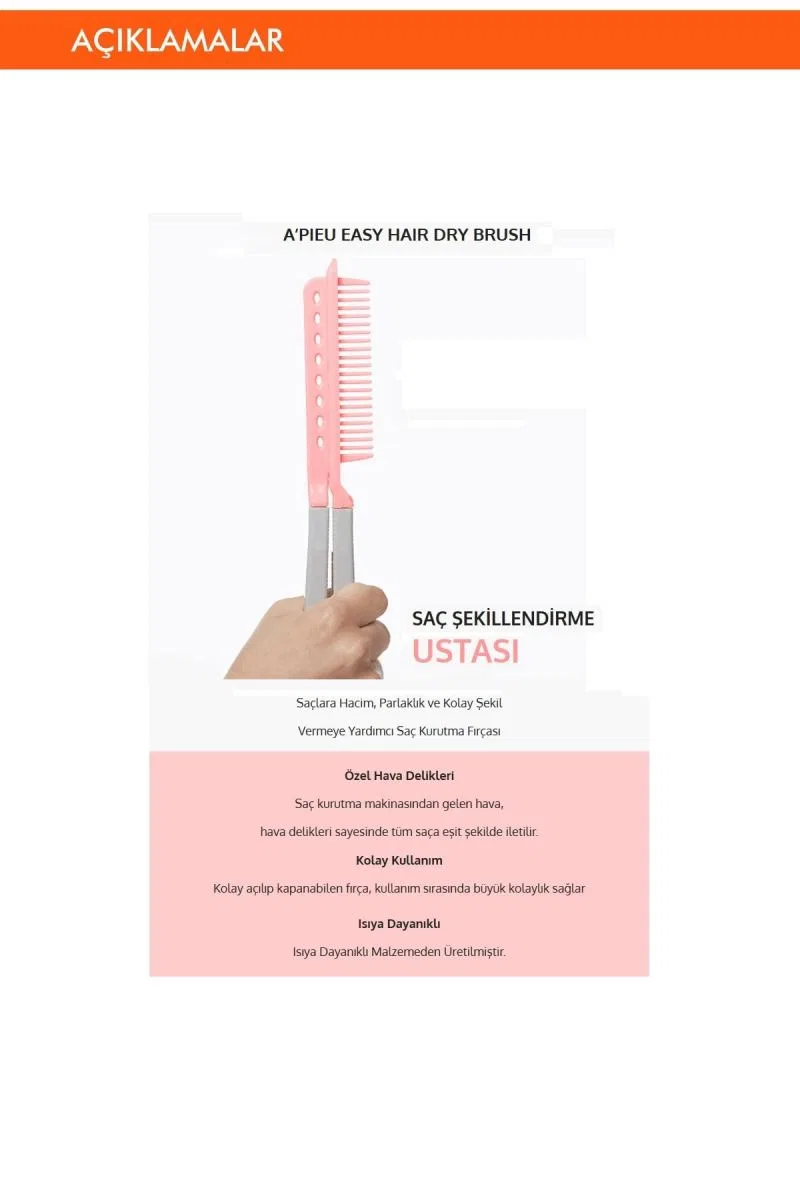 Saçlara Kolay Şekil Veren Saç Kurutma Fırçası Apıeu Easy Hair Dry Brush görsel 3