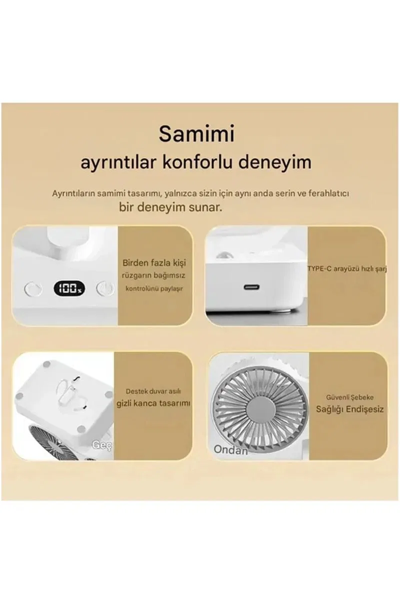 Masaüstü Dijital Ekranlı Çift Fanlı Led Işıklı Soğutucu Fan Ev Ofis Şarjlı Vantilatör görsel 5